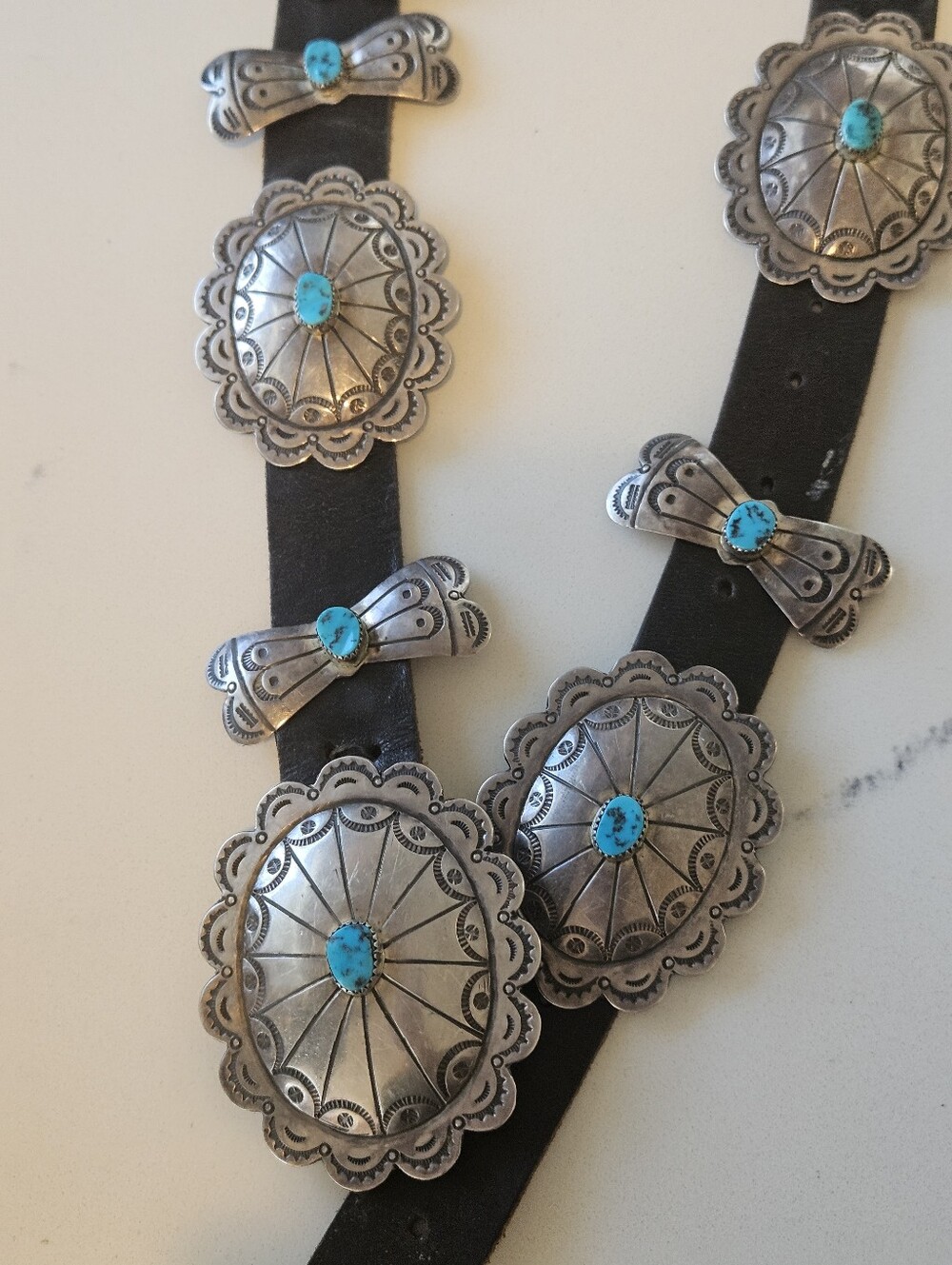 Vintage E. Wylie Handcrafted Sterling Silver Concho Belt Turquoise Navajo